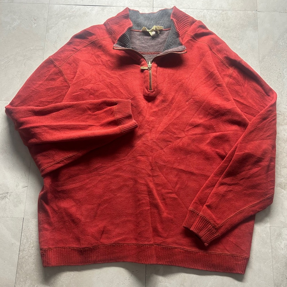 Joe Marlin Quarter Zip Sweater Red Mens XL Cotton Blend Pullover 1148